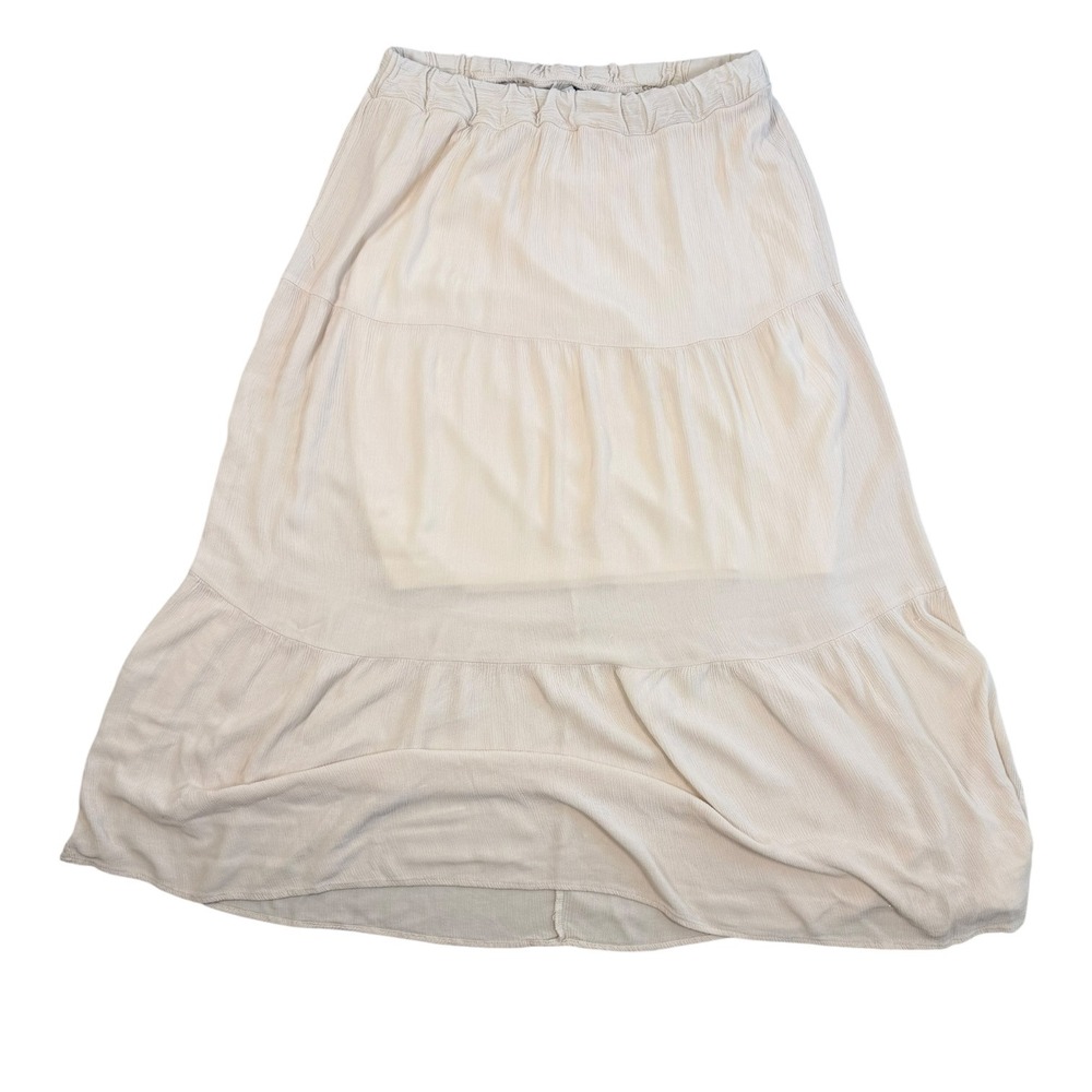 Haute Monde Tiered Maxi Skirt Womens L Cream Gauze Rayon Boho Flowy Lined Resort - Picture 6 of 16